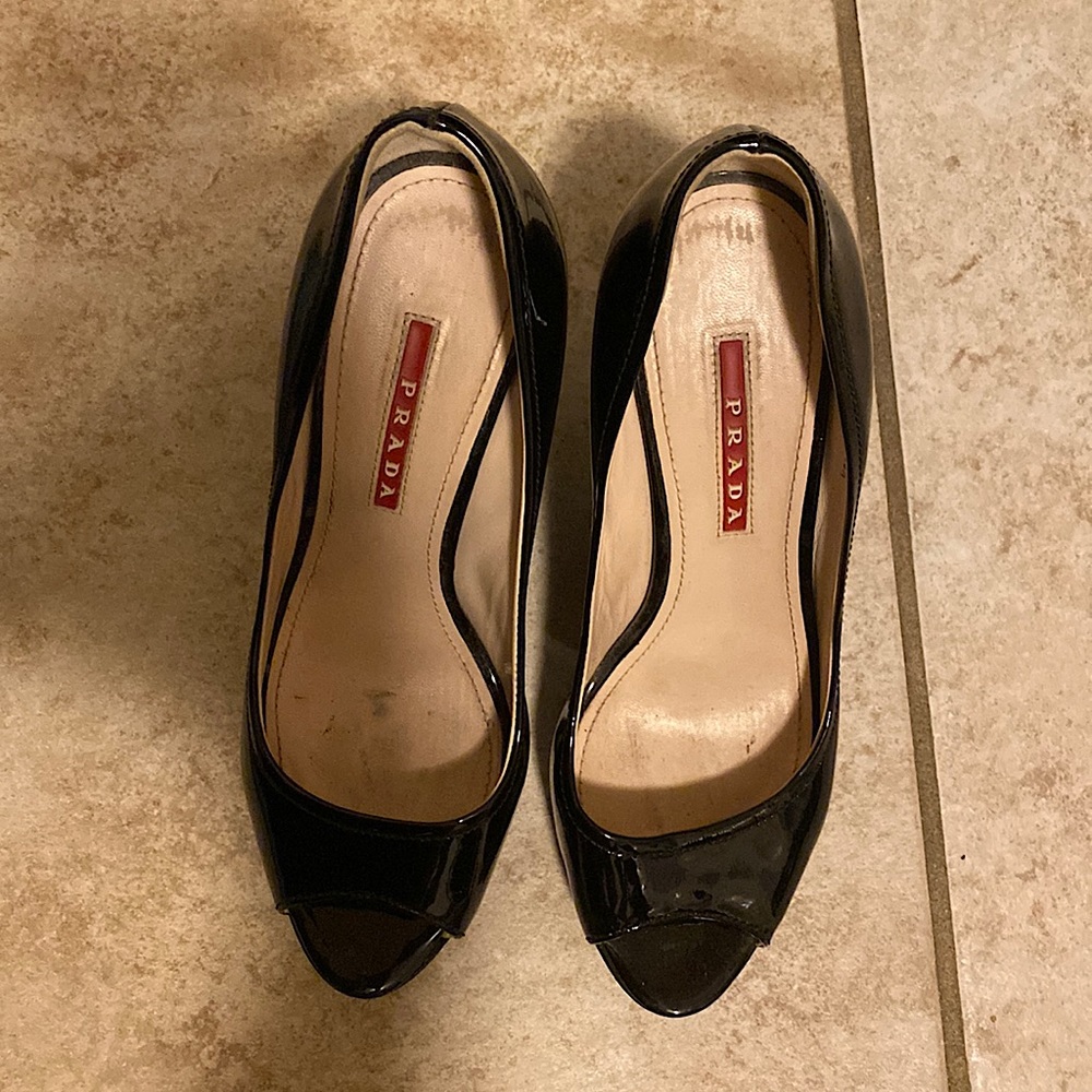 PRADA WEDGED HEEL IN BLACK SZ 36.5